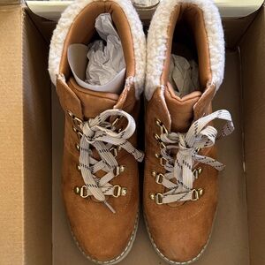 Brown Suede Ankle Boots with Gold Accents